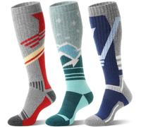 Merino Wool Ski Socks for Mens Womens Winter Thermal Warm Heated Thick Knee High Snowboarding Skiing Socks for Cold Weather 3 Pairs Gifts Stocking Fillers(Red/Green/Deep Blue,M)