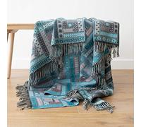 Merino Wool Throw Turquoise Marta, 130 x 190cm, Made in Europe, With Fringes