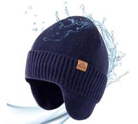 Merino Wool Waterproof Beanie Large Head Unisex Navy Blue XL/XXL