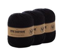 Merino Wool Yarn, 4-ply Luxury Warm Soft Lightweight Crochet Yarn, for Hand Knitting and Crochet, Home Necessity for DIY Crafts (Black,3 Packs)