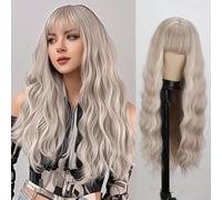 MERISIHAIR Product Description This Long Wavy Ash Blonde Wig with Bangs is Made of High Quality Materials, Fully Heat Resistant Synthetic Fiber, Easy to Wear