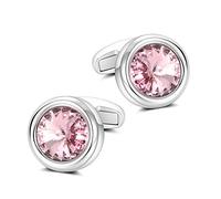 MERIT OCEAN Mens Elegant Style Cuff Link Super Shiny Crystal Circular Cufflinks with Gift Box (Pink)