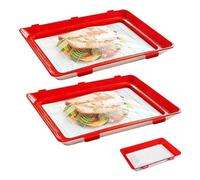 Meritdeteno Food Preservation Tray,Reusable Food Preserving Tray, Food Preservation Tray-with Stretch Cover,Stackable Food Tray Creative Silicone Fresh Tray,Storage Food Preservation Tray (Red 2PC)