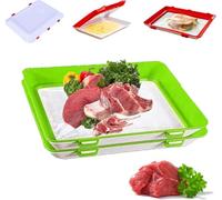 Meritdeteno Food Preservation Tray,Reusable Food Preserving Tray,Stackable Food Tray Creative Silicone Fresh Tray,Vacuum Fresh Storage Tray with Elastic Lid (Green, 2 Pcs)