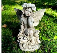 MeritMode 12.8" Fairy Garden Outdoor Guardian Angel Statue - Waterproof Resin with Flower Base, Unique for Patio, Balcony & Yard Decor