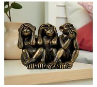 MeritMode 3 Wise Monkeys Statue for Home Decor Accents - Hear no Evil See no Evil Speak no Evil Figurine for Living Room，Bronze Modern Table Monkey Gift Shelf Decor Accents,2.95”W