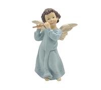 MeritMode Angel Figurine - Hand-Painted Resin Flute Playing Angel Statue, Soft Blue Robe and White Wings, Religious Christmas Decoration, 6.89 Inch
