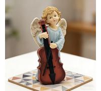 MeritMode Angel Playing Cello Figurine - Hand-Painted Resin Music Angel Statue, 7.09 Inches, Perfect for Religious and Holiday Decorations, for Music Lovers