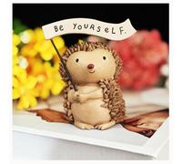 MeritMode Be Yourself Hedgehog Figurine Resin Desk Decor - Cute Animal Statue with Inspirational Sign, Small Hedgehog Ornament for Office Desk, Home Shelf, Gift for Friends