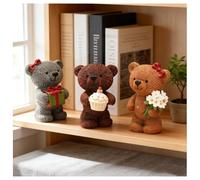 MeritMode Cute Teddy Bear Figurines Set of 3 - Resin Bear Statues with Cupcake, Gift Box and Flowers, Mini Animal Figurines for Shelf, Desk, Kids Room Decor, Birthday, 2.3”H