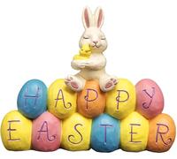 MeritMode Easter Bunny Figurine Decorations - Hand Painted Sping Rabbit Statue Ornament - Easter Animal Tabletopper Accessories Sculpture for Party,Garden,Home Decorations,4.8 Inch,Polyresin