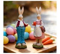 MeritMode Easter Bunny Figurine Spring Decoration,Resin 2 Pcs Rabbits Statue Tabletop Ornament, for Little Girls and Friends,6 Inch