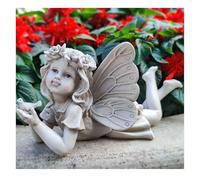 MeritMode Fairy Flower Garden Outdoor Statue - Angel Holding Bird and Butterfly, 11" Width, Cherub Decor and Grandma Gifts, Patio and Yard