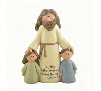 MeritMode Jesus with Children Figurine - Resin Christian Ornament with Matthew 19:14 Scripture - Religious Decor for Home, Sunday School, Church Shelf, Gift for Christian Families - 10cm Height