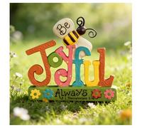 MeritMode Joyful Christian Decor Figurine with Bee, Bible Verse Sign “Always - 1 Thessalonians 5:16”, Colorful Resin Religious Tabletop Ornament for Home, Church, Shelf or Gift