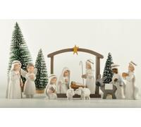 MeritMode Nativity Scene Set, 12-Piece Holy Family Figurine - Hand Painted Mini Decorative Religious Christmas Figurines, Nativity Sets Including Baby Jesus, Mary and Joseph, Resin, Cream White