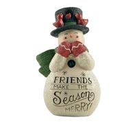 MeritMode Resin Snowman Ornament with “Friends Make the Season Merry” Message - 4" Christmas Figurine for Shelf, Mantel Hand Painted Festive Winter Table Decoration
