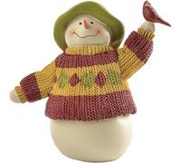 MeritMode Snowman with Red Bird Statue, Cute Christmas Ornament - 4.13" Christmas Snowman Indoor Figurine - for Home Desk Decor