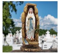 MeritMode Virgin Mary Collectible Figurines - Our Lady of Lourdes in Grotto Design, Handcrafted Resin Religious Gifts Decor for All Faiths, 12.5" H