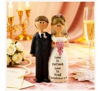 MeritMode Wedding Couple Figurine - Resin Bride and Groom Ornament with “Love is Patient, Love is Kind” Quote - Christian Wedding Cake Topper, Table Centrepiece, Engagement Keepsake Gift - 8.2cm Tall