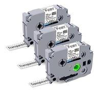 Meritom 3X TZ Clear Tape 12mm 0.47 Laminated Compatible for Brother P Touch TZe-131 TZ131 Aze131 Label Tape 12mm x 8m Work for Brother Label Printer H110 H100lb H101c H105 D210 D400, Black on Clear