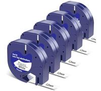 Meritom 5 x Compatible Dymo Letratag Label Tape as Replacement for Dymo White Plastic 12 mm x 4 m 91201/S0721660 Letratag Tapes Black on White for Dymo Letratag XR LT-100H LT-100T Labelling Device