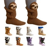 Meriviva 3D Knit Animal Socks, Novelty Winter Warm Floor Socks for Christmas, Cute Hand Crochet Knit Animal Socks for Adults Unisex, Sloth