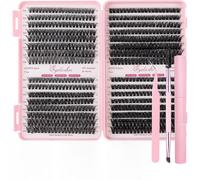 Meriviva Lash Cluster Kit, 640 Pcs False Eyelashes Individual Kit with Tools, 10-16mm Individual Lashes D Curl Flufffy Wispy Cluster Lashes (50D-60D-80D-100D Kit)