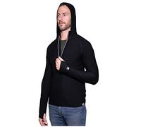 MERIWOOL Men’s Base Layer Hoodie Lightweight Merino Wool Long Sleeve Thermal, Black, M