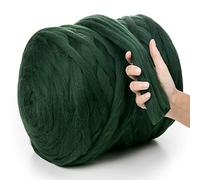 MeriWoolArt® 100% Merino Wool Yarn XXL - Super Chunky 4-5 cm Thick Wool for Roving, Needle & Wet Felting, Knitting & Arm Knitting, Ideal for Blankets & DIY Crafts (Dark Green, 500 g)