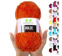 MeriWoolArt Chenille Yarn for Knitting and Crocheting Terracotta - 100 g and 120 m Velvet Wool - 100% Fluffy Polyester Knitting Yarn for Amigurumi Cushions Blankets Soft Clothing Gifts