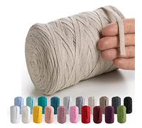MeriWoolArt Cotton Yarn Band Beige - 10 mm T-Shirt Band Yarn for Knitting, Macrame, Crochet, Weaving, Gift Ribbon - 150 m Cotton Ribbon (Sand)