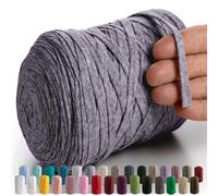 MeriWoolArt® Cotton Yarn Band Grey - 10 mm T-Shirt Band Yarn for Knitting, Macrame, Crochet, Weaving, Gift Ribbon - 150 m Cotton Ribbon (Dark Grey)