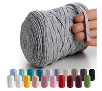 MeriWoolArt® Cotton Yarn Band Grey - 10 mm T-Shirt Band Yarn for Knitting, Macrame, Crochet, Weaving, Gift Ribbon - 150 m Cotton Ribbon (Light Grey)
