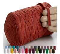MeriWoolArt® Cotton Yarn Band Grey - 10 mm T-Shirt Band Yarn for Knitting, Macrame, Crochet, Weaving, Gift Ribbon - 150 m Cotton Ribbon (Terra)