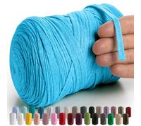 MeriWoolArt® Cotton Yarn Blue - 10 mm T-Shirt Band Yarn for Knitting, Macrame, Crochet, Weaving, Gift - 150 m Cotton Ribbon (Turquoise)
