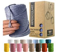 MeriWoolArt Macrame Cord 3mm Blue - Macrame Rope 200m - Super Soft, Single Twist Macrame String - Oeko-Tex 100% Recycled Cotton Macrame Cord Coloured- For DIY Macrame Crafts, Boho Home Décor