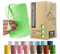 MeriWoolArt Macrame Cord 3mm Green - Macrame Rope 200m - Super Soft, Single Twist Macrame String - Oeko-Tex 100% Recycled Cotton Macrame Cord Coloured- For DIY Macrame Crafts, Boho Home Décor