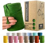 MeriWoolArt Macrame Cord 3mm Green - Macrame Rope 200m - Super Soft, Single Twist Macrame String - Oeko-Tex 100% Recycled Cotton Macrame Cord Coloured- For DIY Macrame Crafts, Boho Home Décor