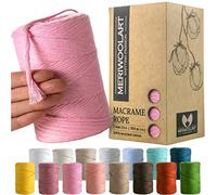 MeriWoolArt Macrame Cord 3mm Pink - Macrame Rope 200m - Super Soft, Single Twist Macrame String - Oeko-Tex 100% Recycled Cotton Macrame Cord Coloured- For DIY Macrame Crafts, Boho Home Décor