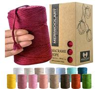 MeriWoolArt Macrame Cord 3mm Red - Macrame Rope 200m - Super Soft, Single Twist Macrame String - Oeko-Tex 100% Recycled Cotton Macrame Cord Coloured- For DIY Macrame Crafts, Boho Home Décor