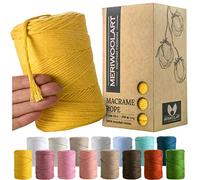 MeriWoolArt Macrame Cord 3mm Yellow - Macrame Rope 200m - Super Soft, Single Twist Macrame String - Oeko-Tex 100% Recycled Cotton Macrame Cord Coloured- For DIY Macrame Crafts, Boho Home Décor