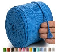 MeriWoolArt Macrame Cotton Yarn - Blue 4 mm 225 m - Super Soft, Simple Twist Cord for Wall Hanging, Basket, Curtain & More DIY Decoration