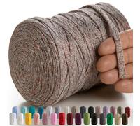 MeriWoolArt® Macrame Textile Yarn for Crochet and Knitting - DIY Glitter Flat T-Shirt Band Yarn Thickness 10 mm, 125 m - Recycled Cotton Yarn with Lurex, Viscose (Lurex Light Grey)