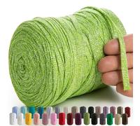 MeriWoolArt® Macrame Textile Yarn for Crochet and Knitting - DIY Glitter Flat T-Shirt Band Yarn Thickness 10 mm, 125 m - Recycled Cotton Yarn with Lurex, Viscose (Lurex Light Green)