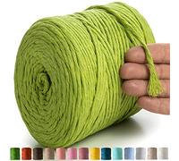 MeriWoolArt® Macrame Yarn Green - Super Soft Cotton Cord, 225 m, 4 mm, Perfect for Wall Hangings, Hanging Baskets, Curtains & DIY Decor