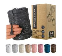 MeriWoolArt® Macrame Yarn Grey - 3 mm Coloured 200 m - Super Soft Recycled Cotton Yarn - DIY Boho Decorative