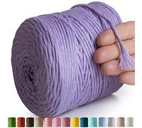 MeriWoolArt® Macrame Yarn Lavender - Macrame Yarn 4 mm, Dyed 225 m - Super Soft Cotton Yarn, Easily Twisted Macrame Rope for Macrame Flower Basket Curtain and More DIY Decoration