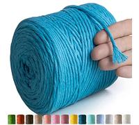 MeriWoolArt® Macrame Yarn Turquoise Blue - Super Soft Cotton Yarn, 225 m, Single Twisted Macrame Cord for Wall Hanging, Basket, Curtain and More DIY Deco