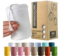 MeriWoolArt® Macrame Yarn White - Macrame Yarn 3 mm Coloured 200 m - Super Soft Yarn, Single Twist Macrame Cord - Oeko-Tex 100% Recycled Cotton Yarn Coloured - DIY Boho Decorative Macrame